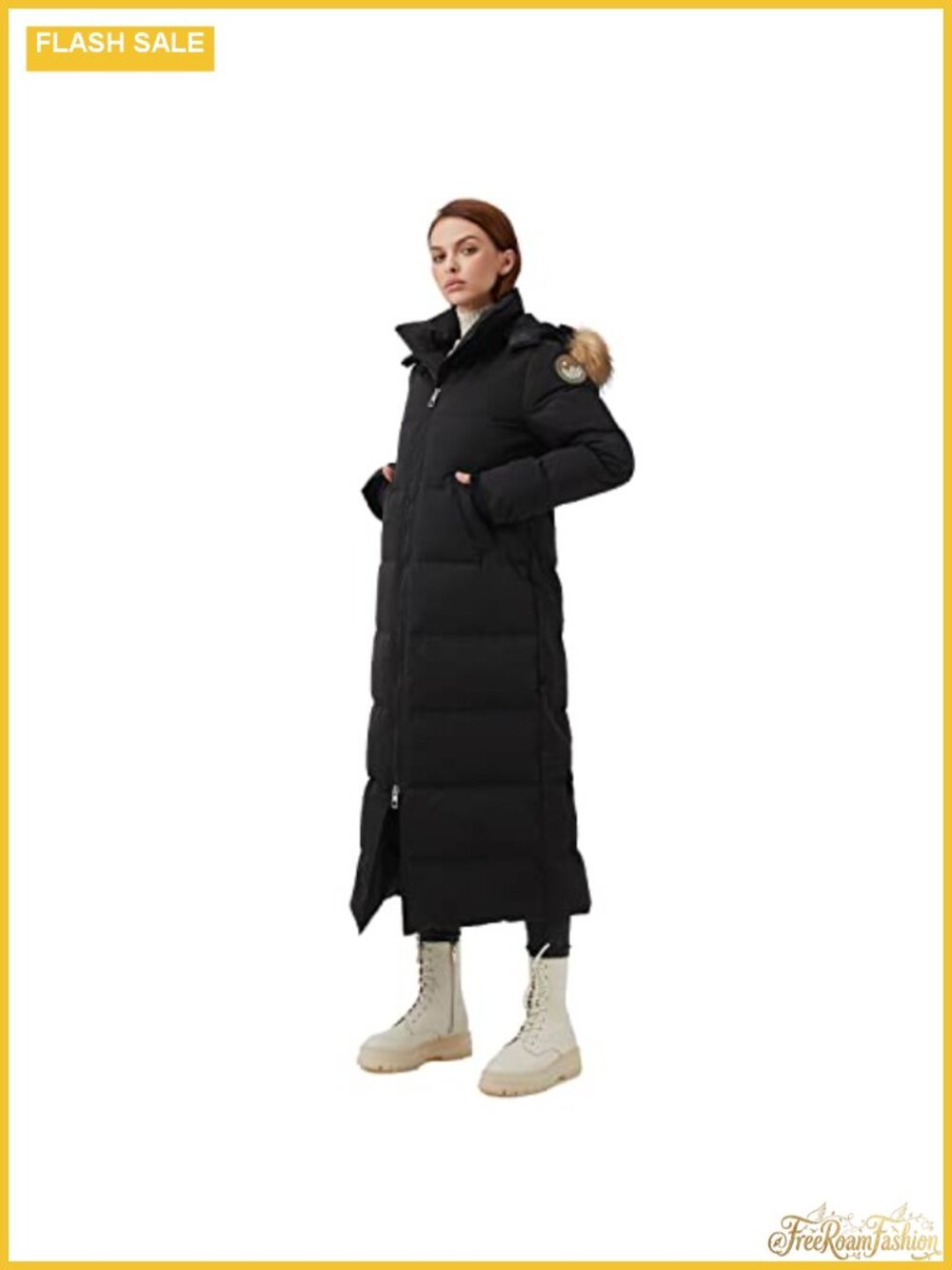 Long Down Parka Coat Quilted Faux Fur Hood Winter Jacket Mid-Calf